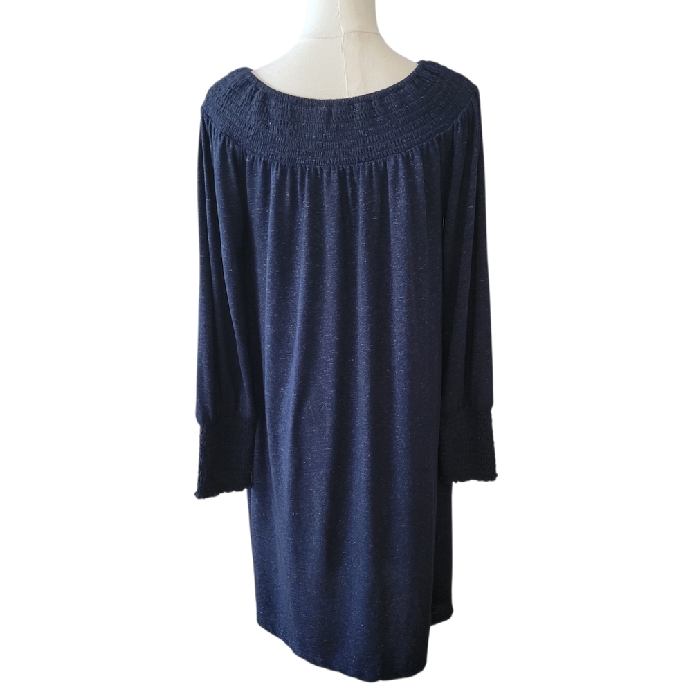 LOFT Blue Smocked Neckline Knit Shift Dress Size Medium - Picture 4 of 5